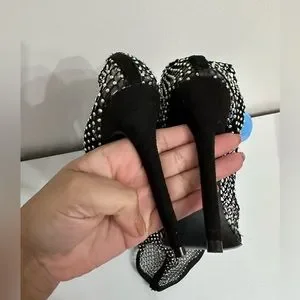 PrettyLittleThing Shoes Black Diamante Fish Net Over The Knee